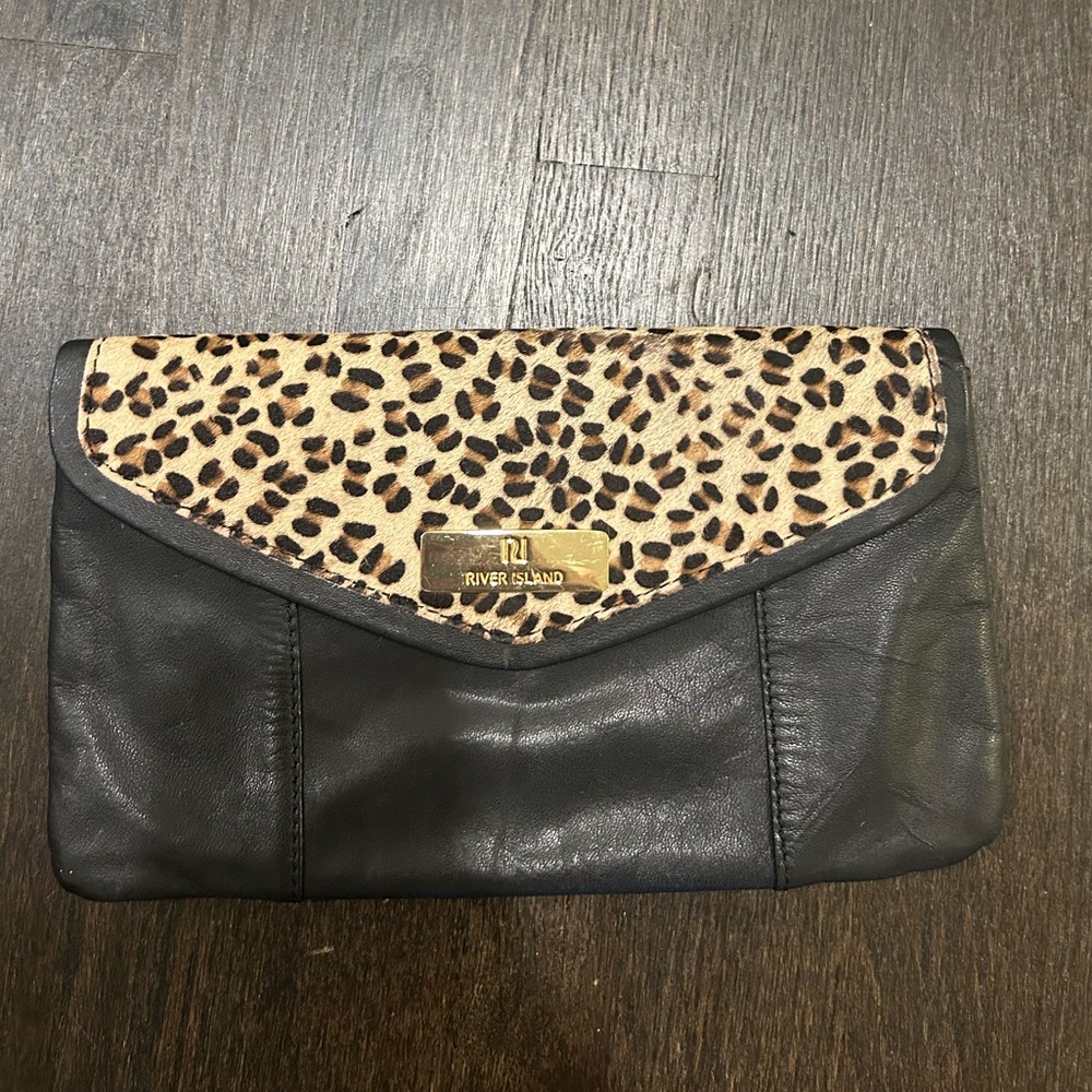 River Island Leather Leopard Print Envelope Clutch